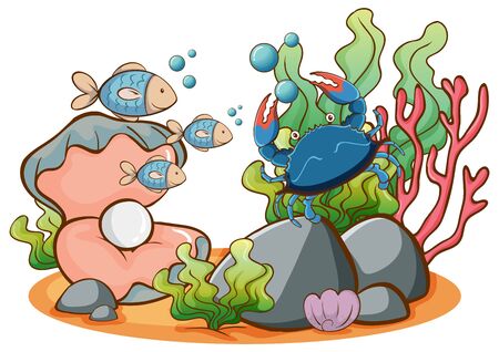 Sea animals on white background illustrationのイラスト素材