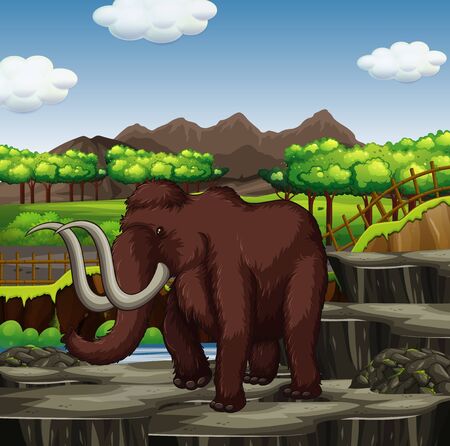 Woolly mammoth at the park illustrationのイラスト素材