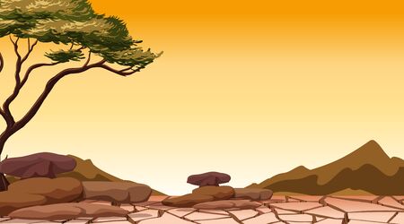 Background scene with tree in the dry land illustrationのイラスト素材