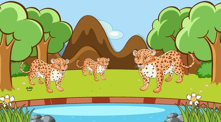 Scene with tigers in forest illustrationのイラスト素材