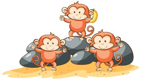 Three monkeys on white background illustrationのイラスト素材