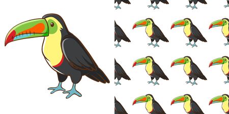 Seamless background design with cute toucan illustrationのイラスト素材