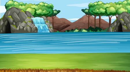 Background scene with waterfall and river illustrationのイラスト素材