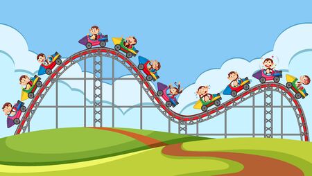 Scene with roller coaster ride in the park illustrationのイラスト素材