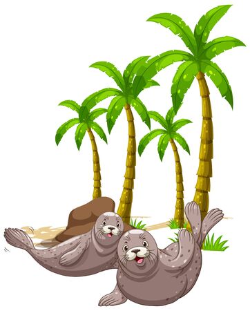 Isolated picture of seals on the beach illustrationのイラスト素材