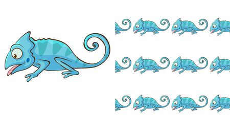 Seamless background design with blue chameleon illustrationのイラスト素材