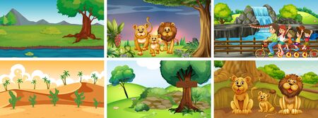 Scenes with animals and people in the park illustrationのイラスト素材