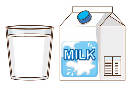 Fresh milk in box and glass on white background illustrationのイラスト素材