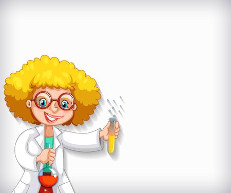 Plain background with female scientist doing experiment illustrationのイラスト素材