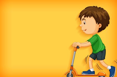Background template design with boy playing scooter illustrationのイラスト素材