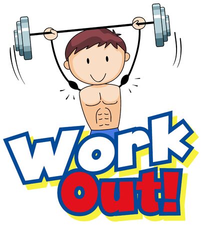 Font design for word work out with boy lifting weight illustrationのイラスト素材