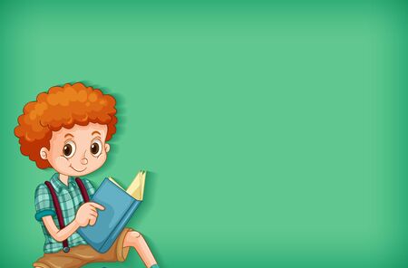 Background template design with happy boy reading book illustrationのイラスト素材