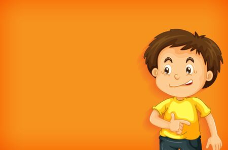 Plain background with boy in yellow shirt illustrationのイラスト素材
