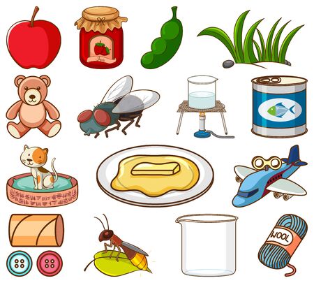 Large set of different food and other items on white background illustrationのイラスト素材
