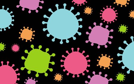 Seamless background template with coronavirus cells in many colors illustrationのイラスト素材
