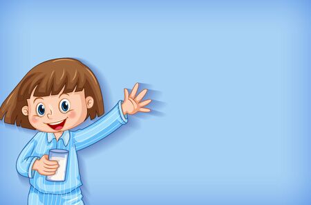Background template design with happy girl in pajamas illustrationのイラスト素材