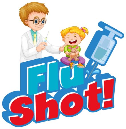 Font design for word flu shot with doctor and little girl illustrationのイラスト素材