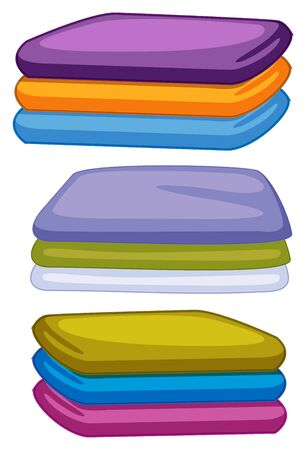 Three stacks of towels in different color illustrationのイラスト素材