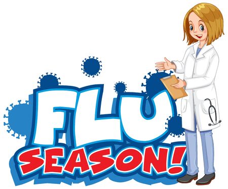 Font design for word flu season with doctor on white background illustrationのイラスト素材