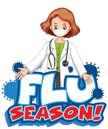 Font design for word flu season with female doctor illustrationのイラスト素材