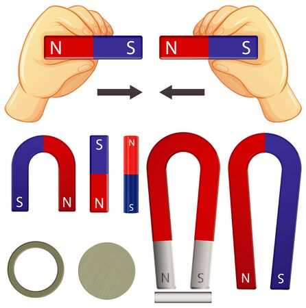 Set of magnets in different shapes on white background illustrationのイラスト素材
