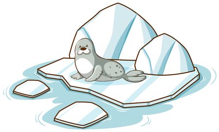 Little seal on iceberg on white background illustrationのイラスト素材