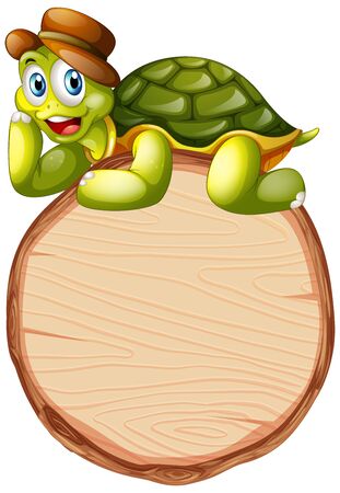 Board template with cute tortoise on white background illustrationのイラスト素材
