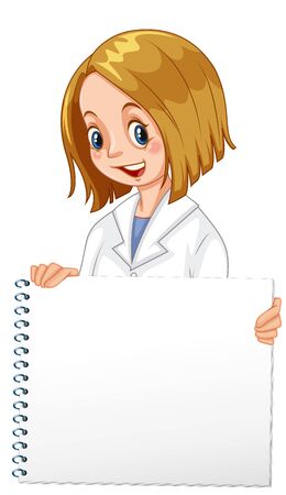 Blank sign template with cute girl on white background illustrationのイラスト素材