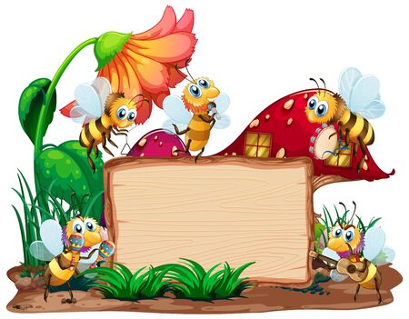 Border template design with insects in the garden background illustrationのイラスト素材