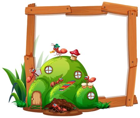 Border template design with insects in the garden background illustrationのイラスト素材