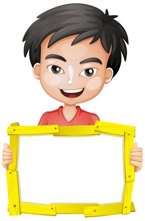 Blank sign template with cute boy on white background illustrationのイラスト素材