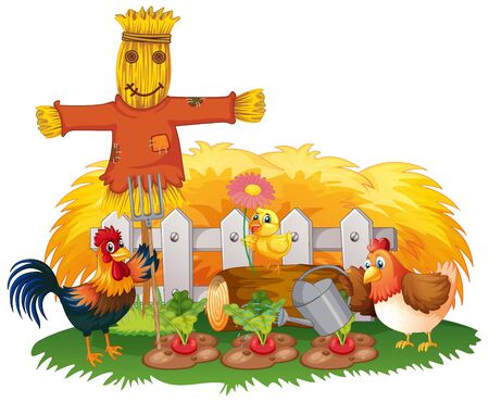 Farm theme background with farm animals  illustrationのイラスト素材