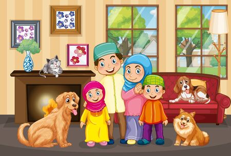 Scene with people staying at home with family illustrationのイラスト素材