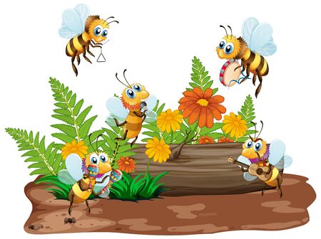 Scene with plants and insects in the garden illustrationのイラスト素材