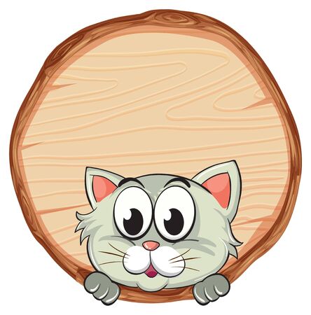 Blank sign template with cute cat on white background illustrationのイラスト素材