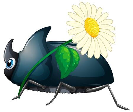 Beetle holding flower on white background illustrationのイラスト素材