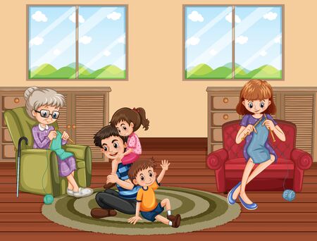 Scene with people in family relaxing at home illustrationのイラスト素材