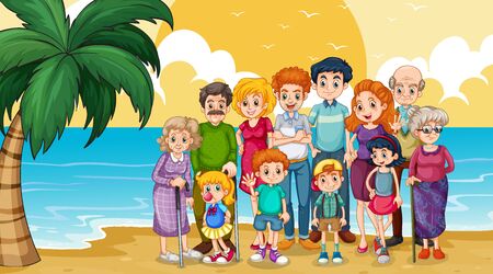 Big family taking holiday illustrationのイラスト素材