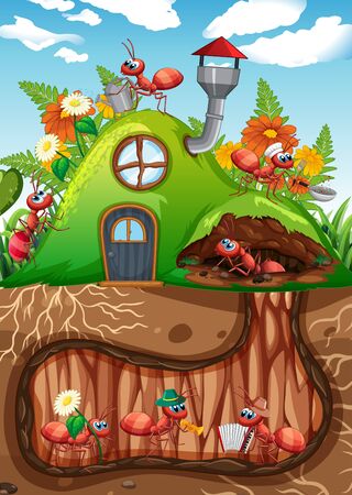 Scene with plants and insects in the garden illustrationのイラスト素材