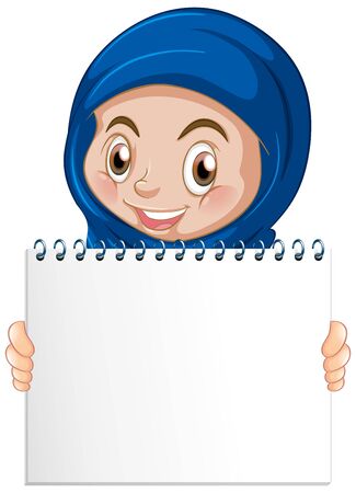 Blank sign template with cute girl on white background illustrationのイラスト素材