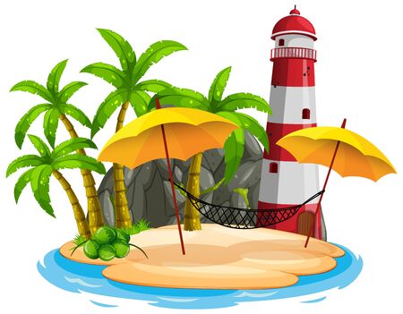 Scene with lighthouse on the beach on white background illustrationのイラスト素材