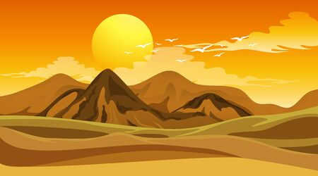 Scene with big field at sunset illustrationのイラスト素材