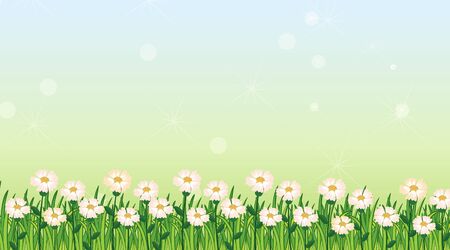 Background design template with green grass and flowers illustrationのイラスト素材