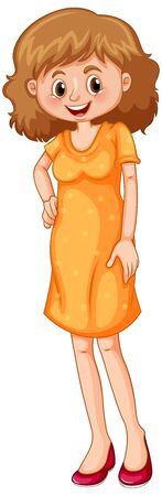 Young lady in yellow dress cartoon character style illustrationのイラスト素材