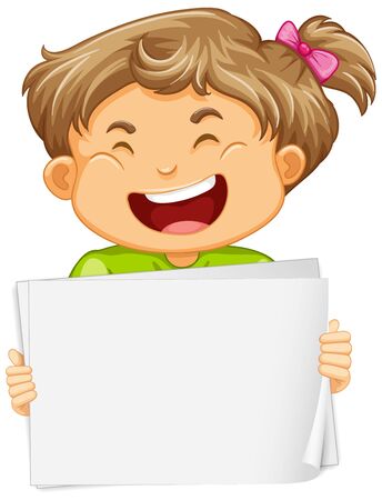 Blank sign template with cute girl on white background illustrationのイラスト素材