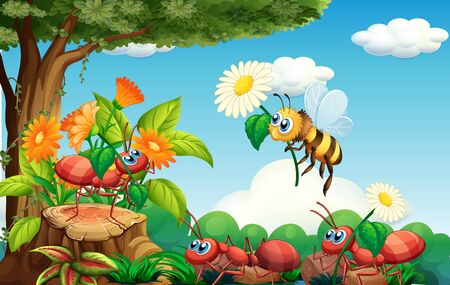 Happy insect in the nature illustrationのイラスト素材