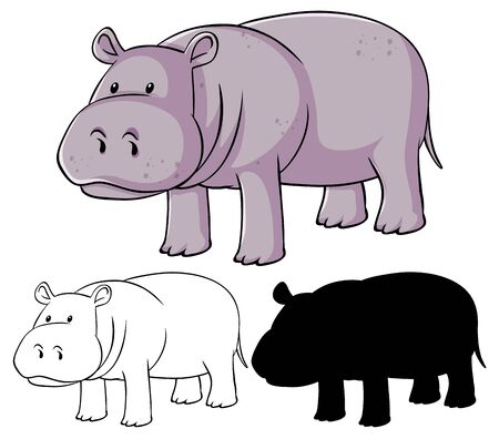 Set of hippo cartoon illustrationのイラスト素材