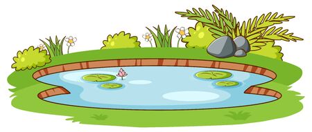 Small pond with green grass on white background illustrationのイラスト素材
