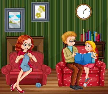 Happy family at home illustrationのイラスト素材
