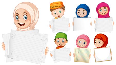 Blank sign template with happy children on white background illustrationのイラスト素材
